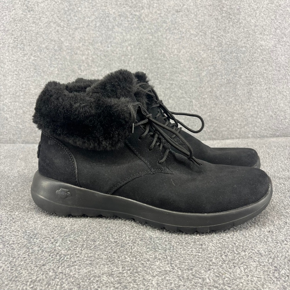 Skechers On The GO Joy Boots Women 9 Black Suede Faux Fur Lace Up Winter Shoes